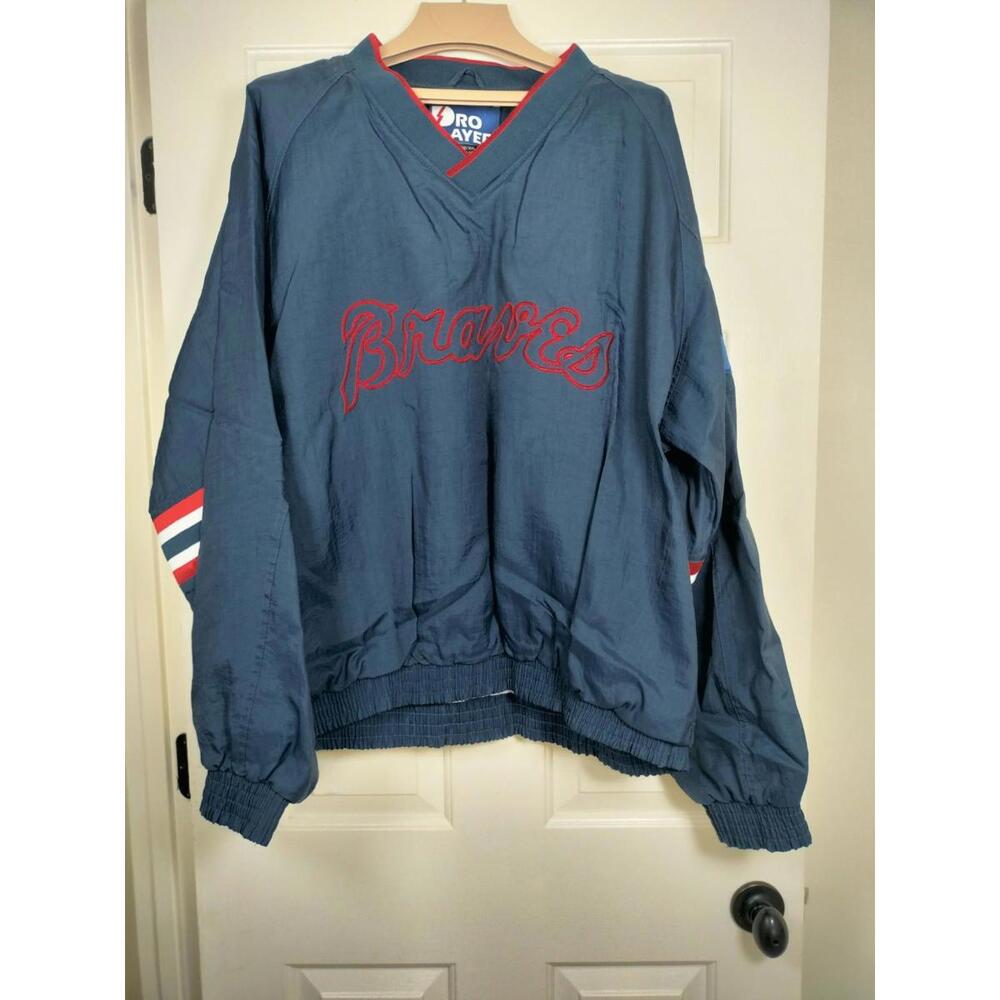 Vintage 90s Atlanta Braves Pro Player Windbreaker Jacket‎ Pullover XXL Blue MLB